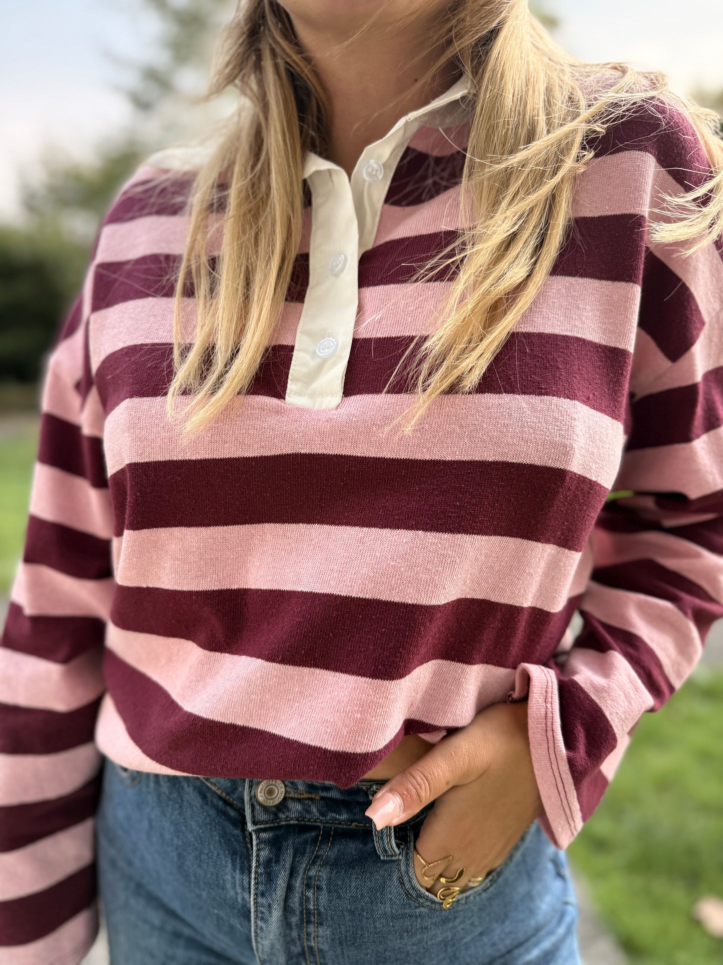 PULL RAYÉ ROSE ET BORDEAUX
