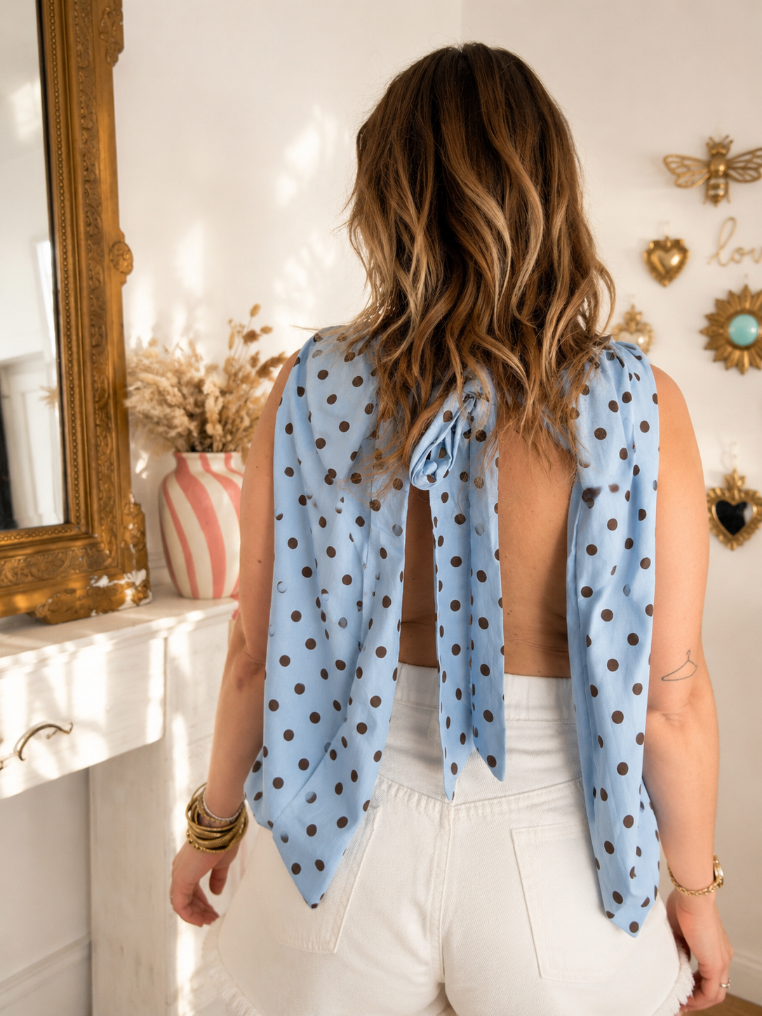 BLOUSE BLEU A POIS CHOCO