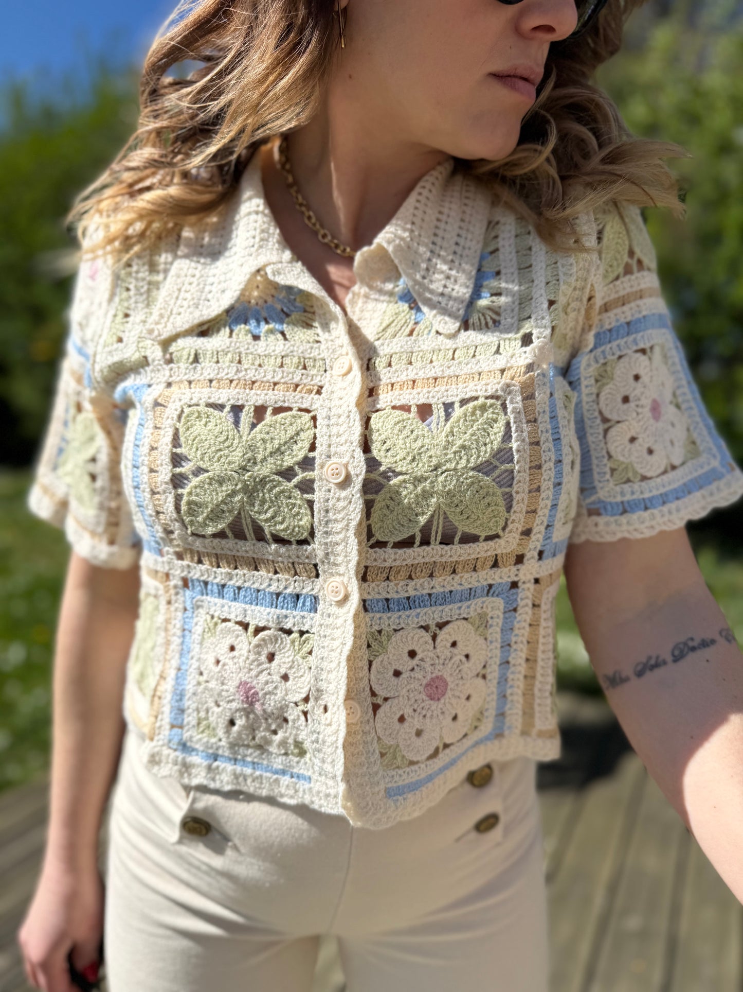FLAVIE VERT - Gilet crochet