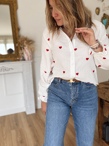 CHEMISIER GAZ DE COTON COEUR ROUGE