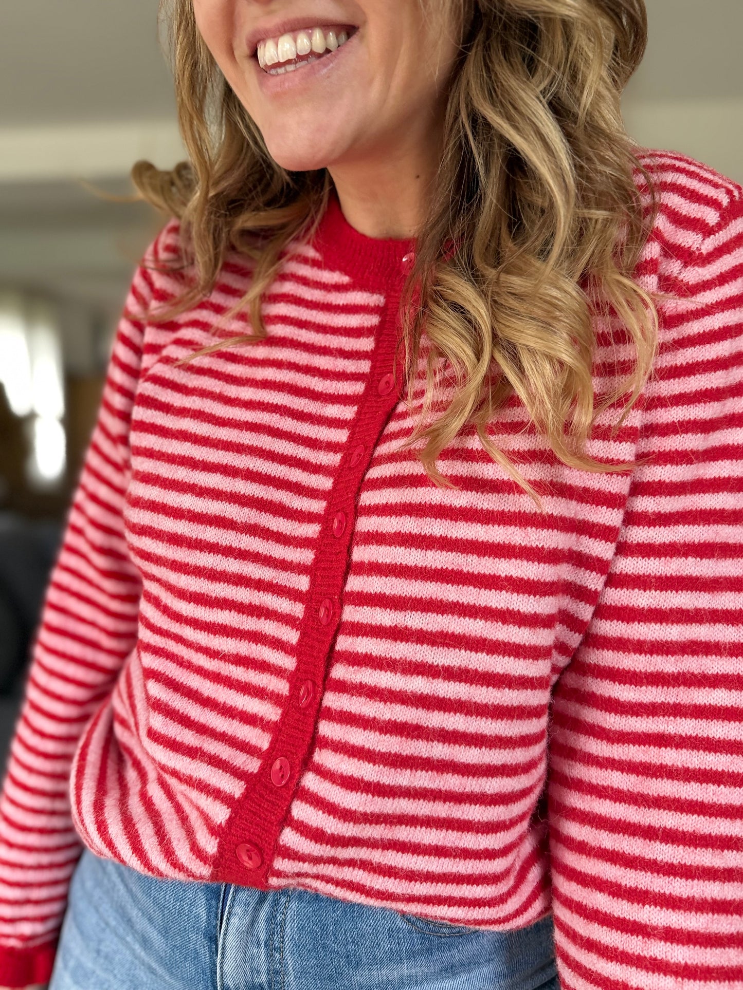 Gilet rayure rouge et rose