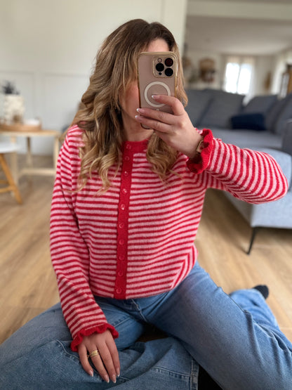 Gilet rayure rouge et rose