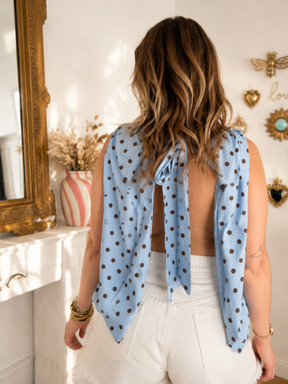 BLOUSE BLEU A POIS CHOCO