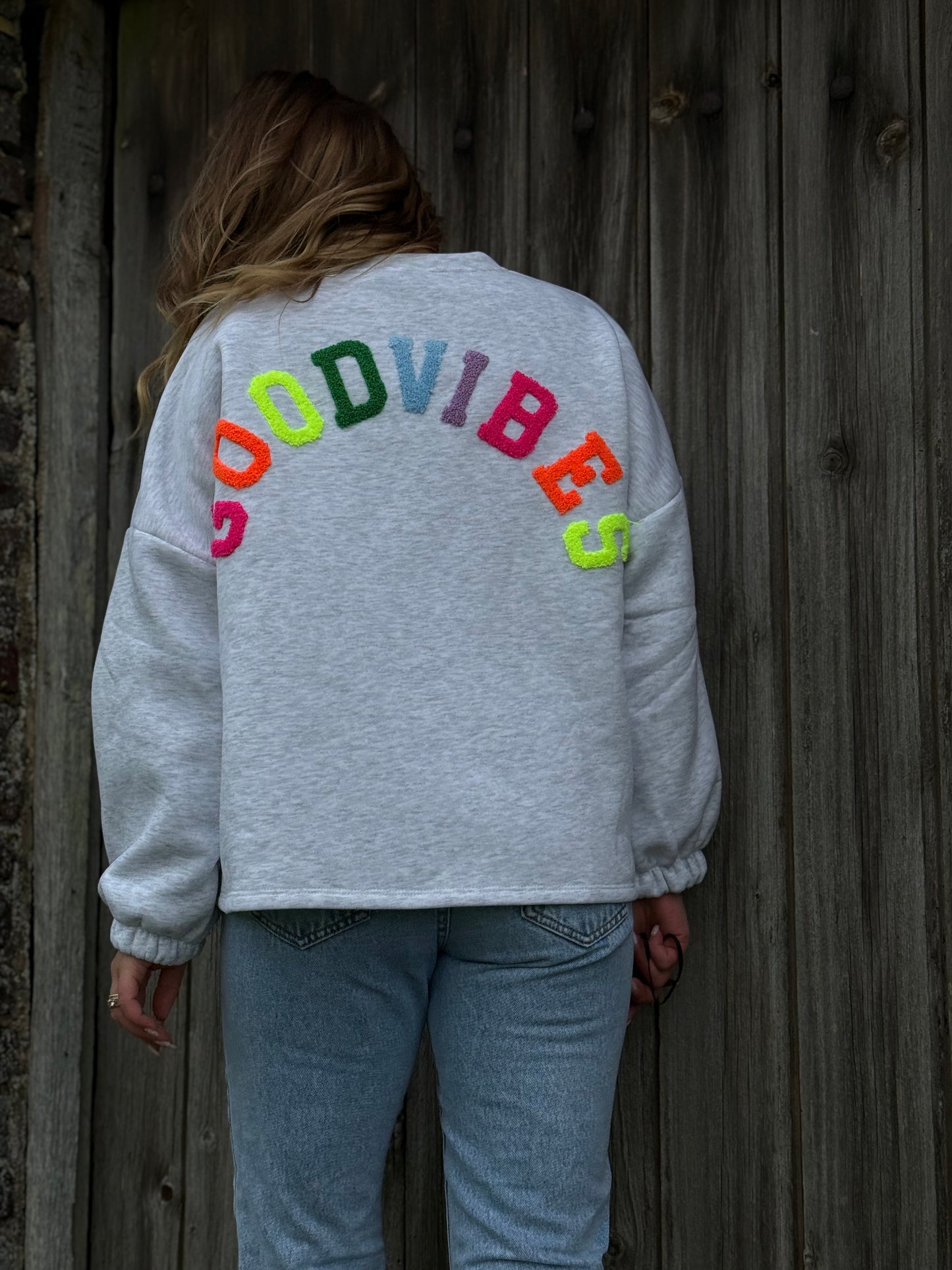 GOOD VIBES -Sweat gris claire
