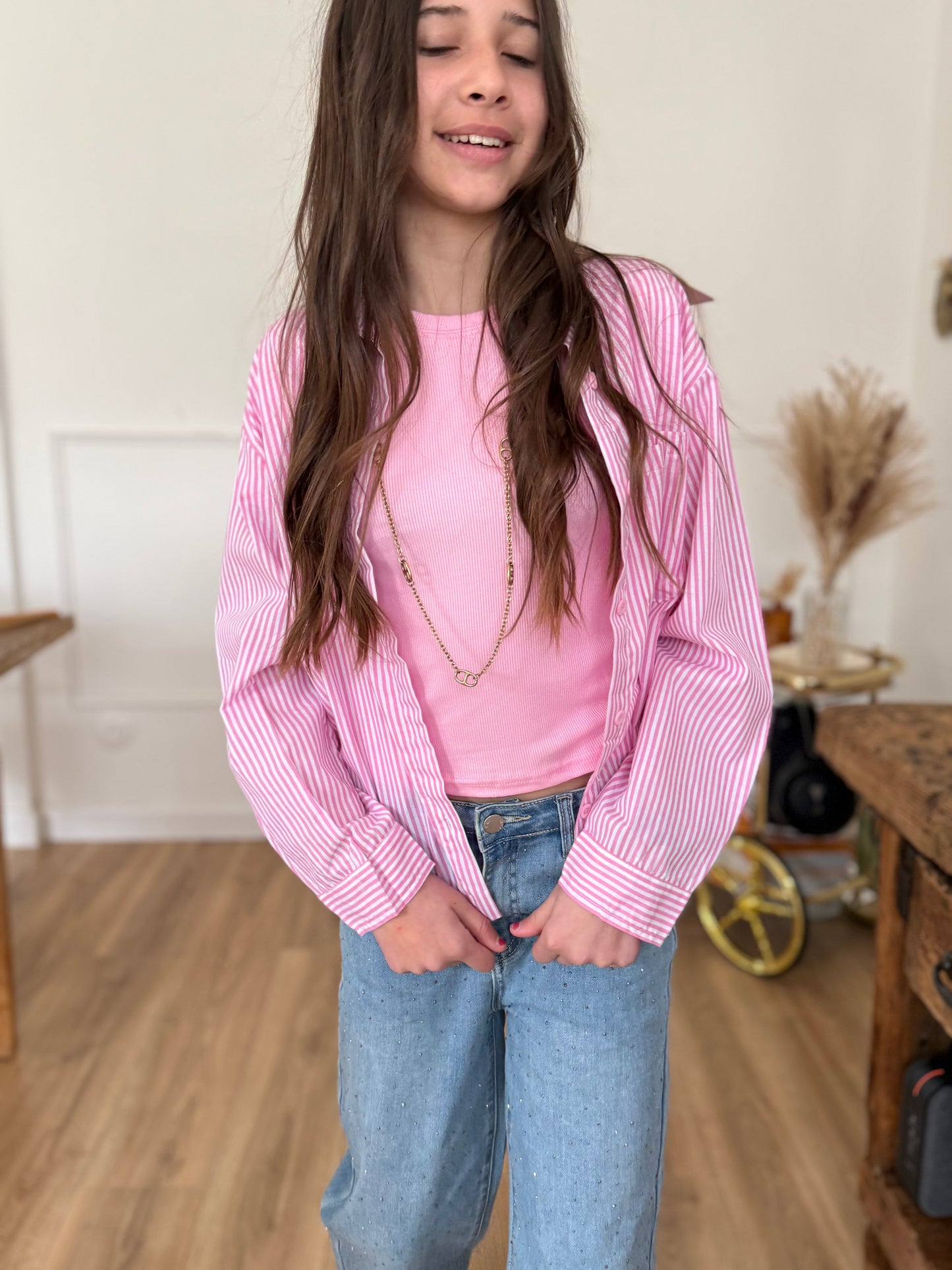 Chemise rayé rose
