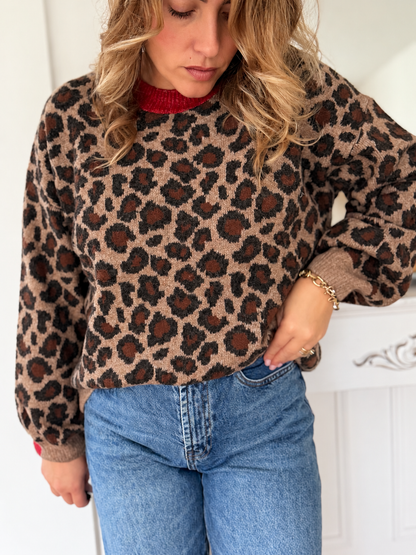 PULL LEOPARD COL ROUGE