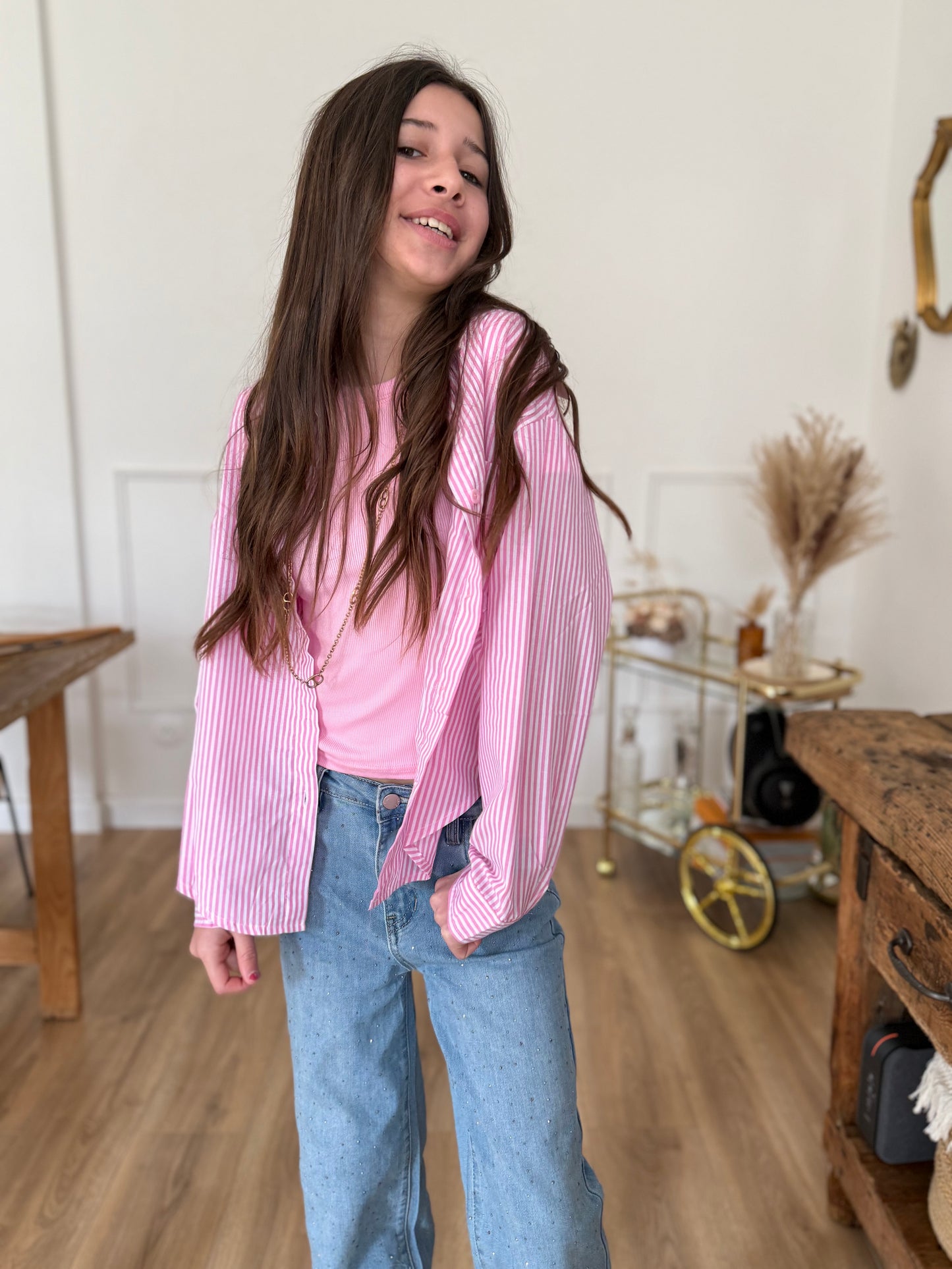 Chemise rayé rose