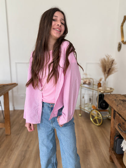 Chemise rayé rose