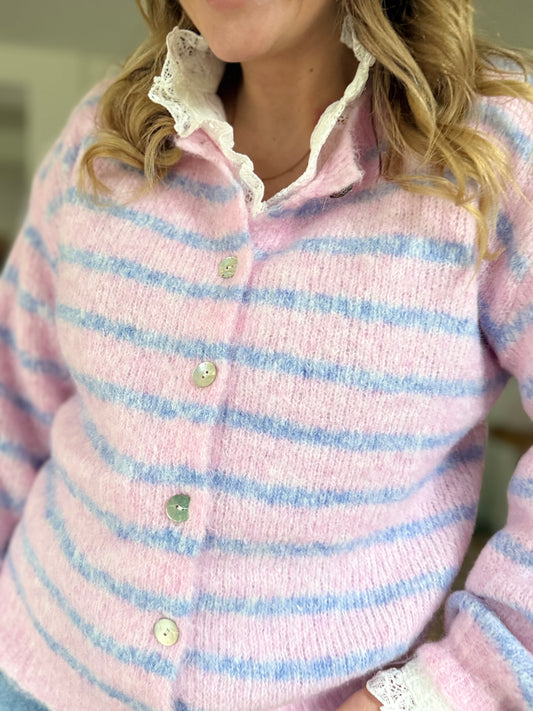 Gilet rayé rose et bleu
