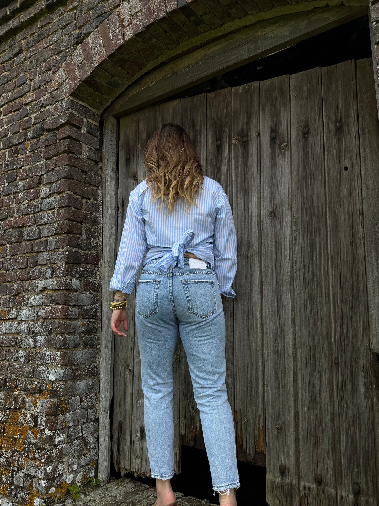 CHEMISE RAYE BLEU - DOS OUVERT