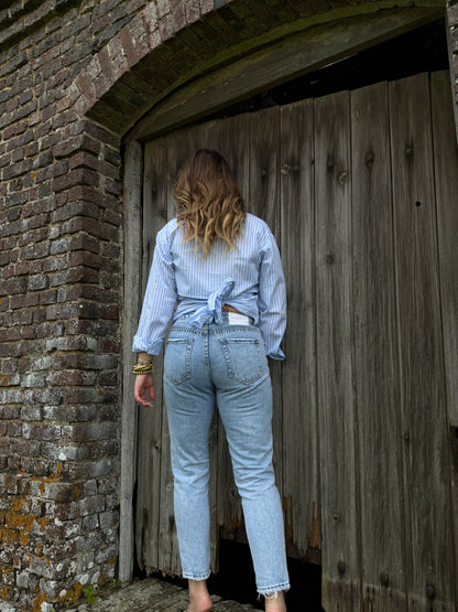 CHEMISE RAYE BLEU - DOS OUVERT