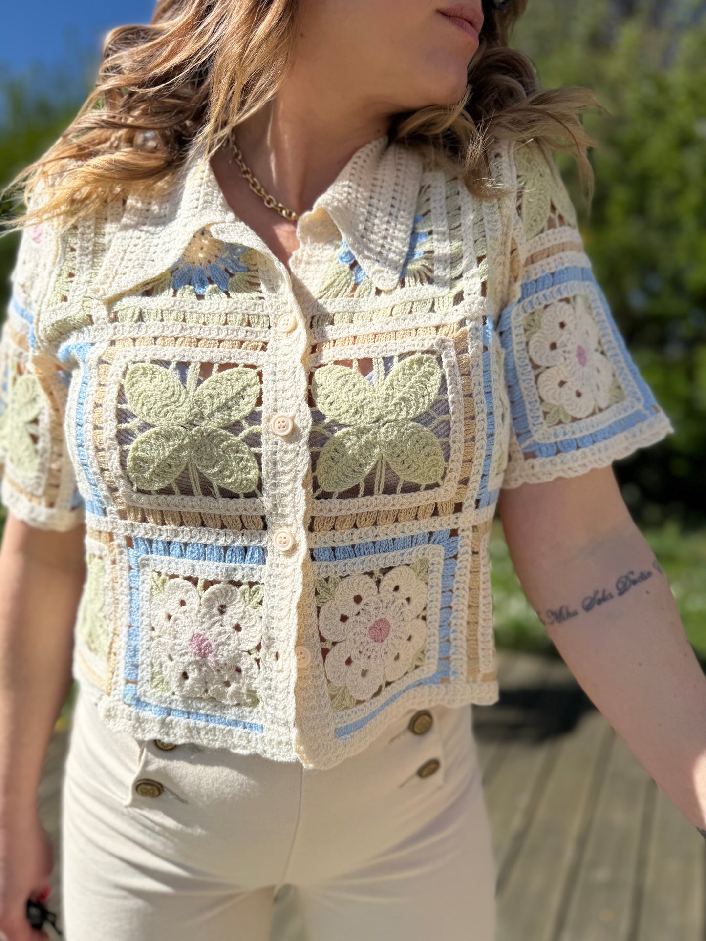 FLAVIE VERT - Gilet crochet