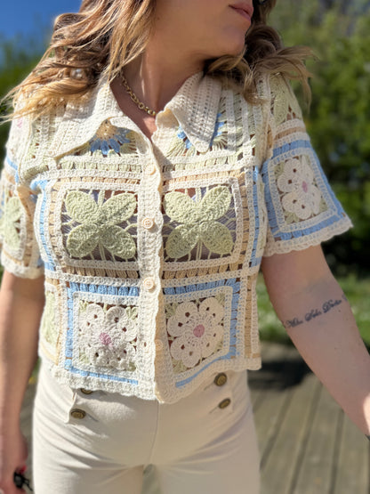 FLAVIE VERT - Gilet crochet
