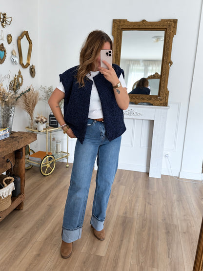 GILET LAINE BOUILLIE BLEU MARINE