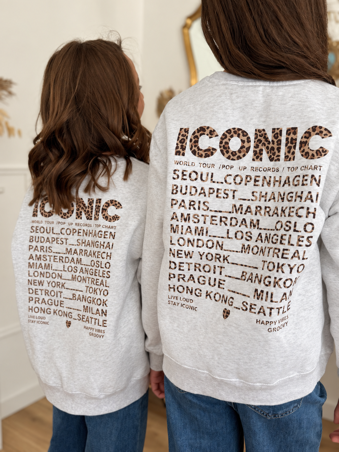 SWEAT ICONIC LÉOPARD GRIS FEMME