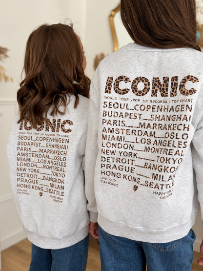 SWEAT ICONIC LÉOPARD GRIS FEMME
