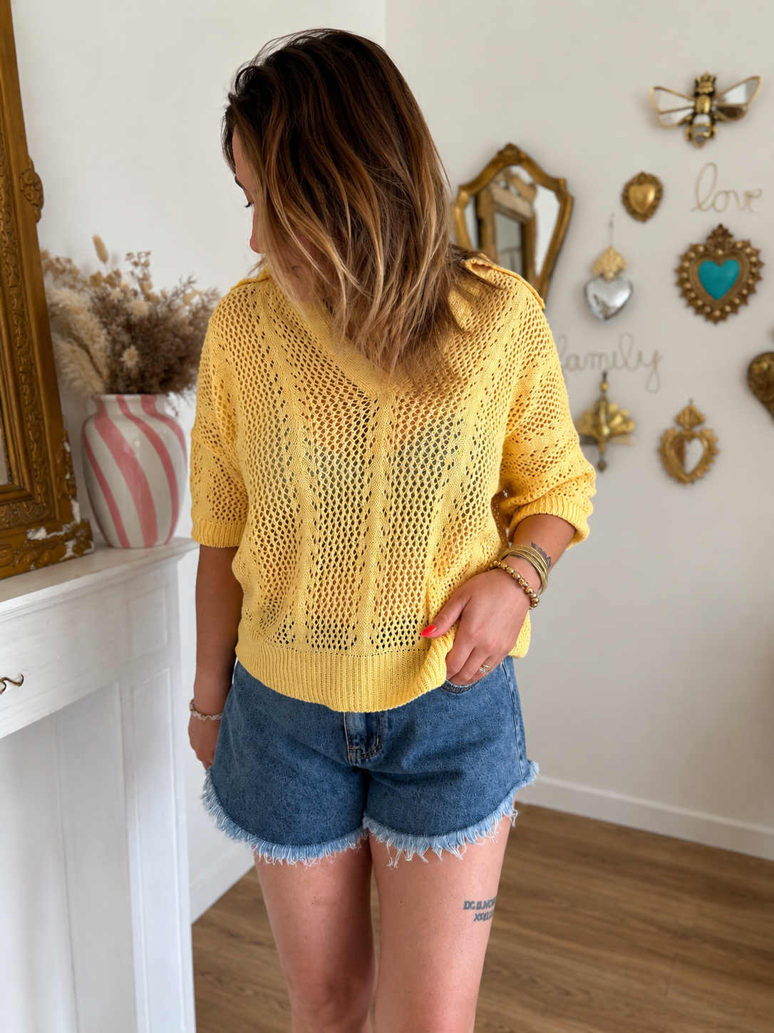PULL JAUNE CROCHET
