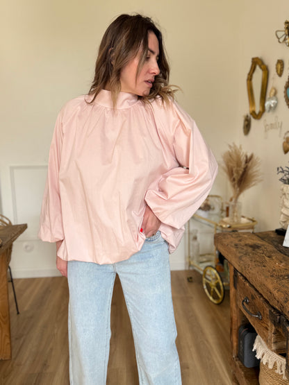 Blouse dos ouvert rose pale