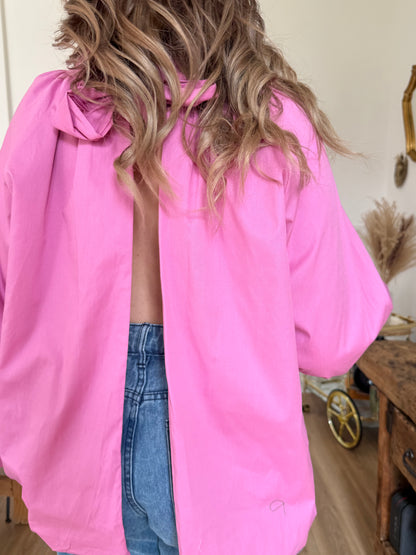 Blouse dos ouvert rose fushia
