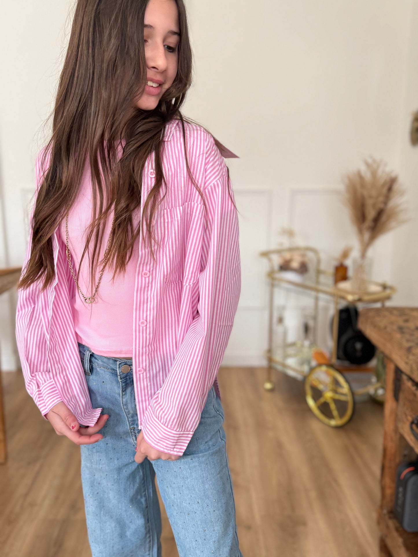 Chemise rayé rose