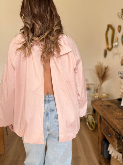 Blouse dos ouvert rose pale