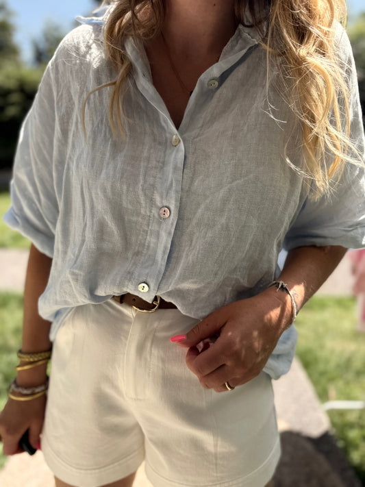 Chemise en lin bleue
