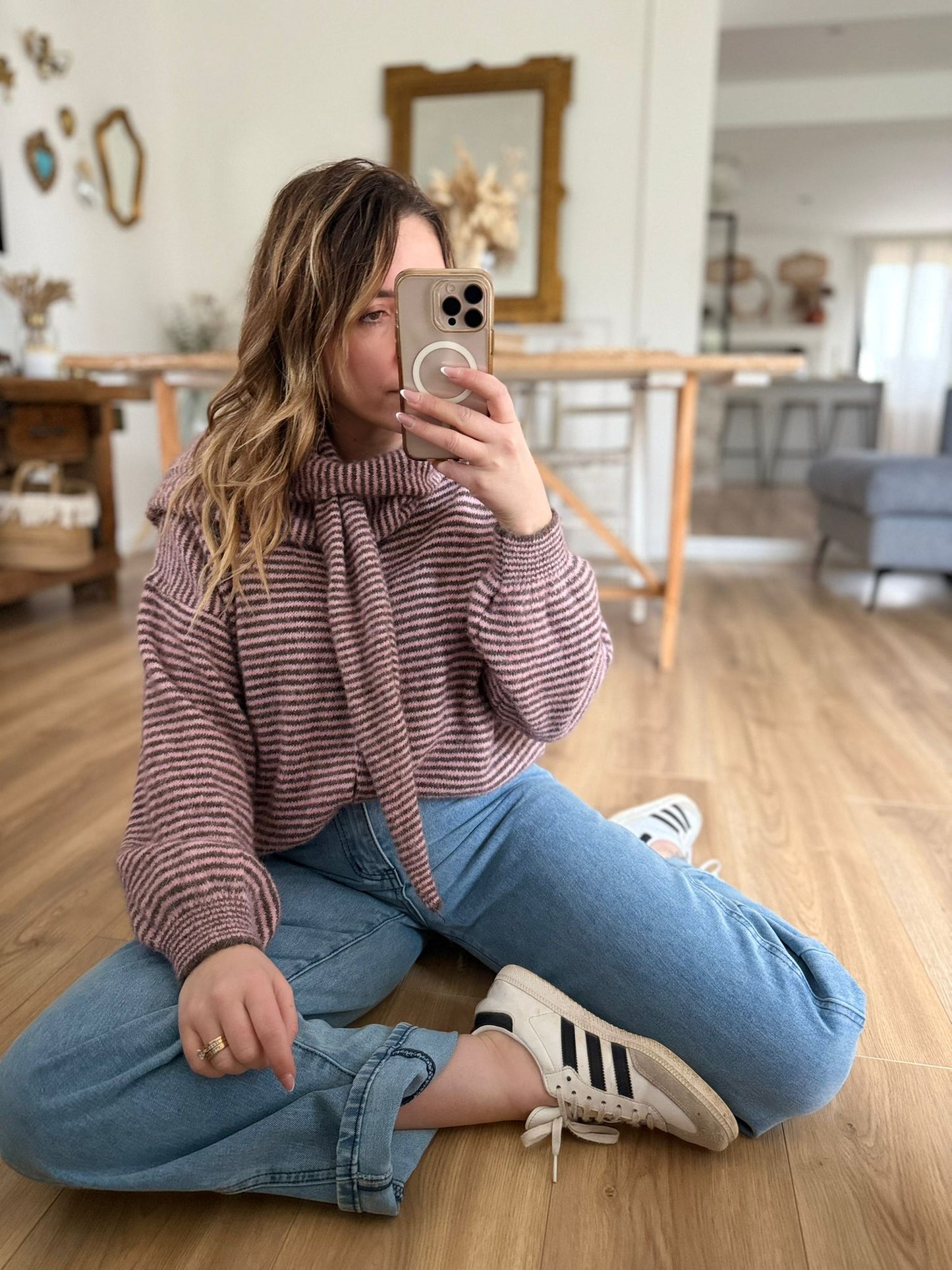 Gilet + écharpe rayé