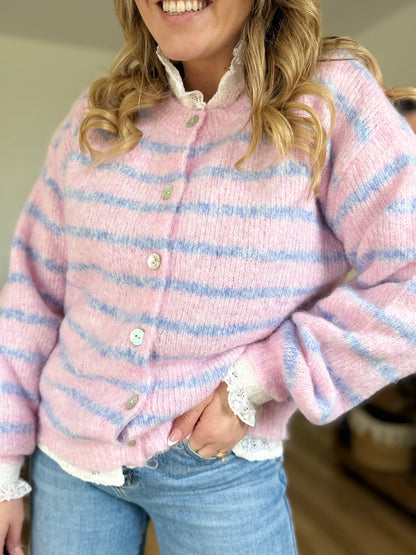 Gilet rayé rose et bleu