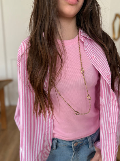 Chemise rayé rose