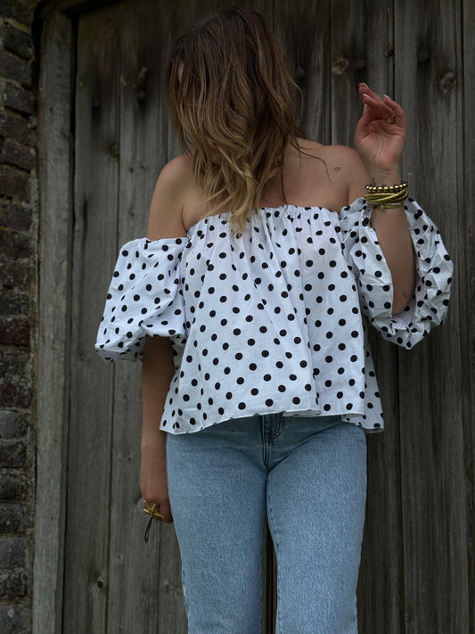 SOLINE - Blouse bardot à pois