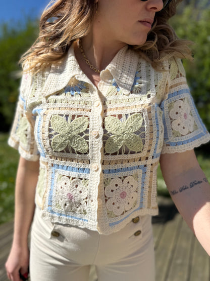 FLAVIE VERT - Gilet crochet