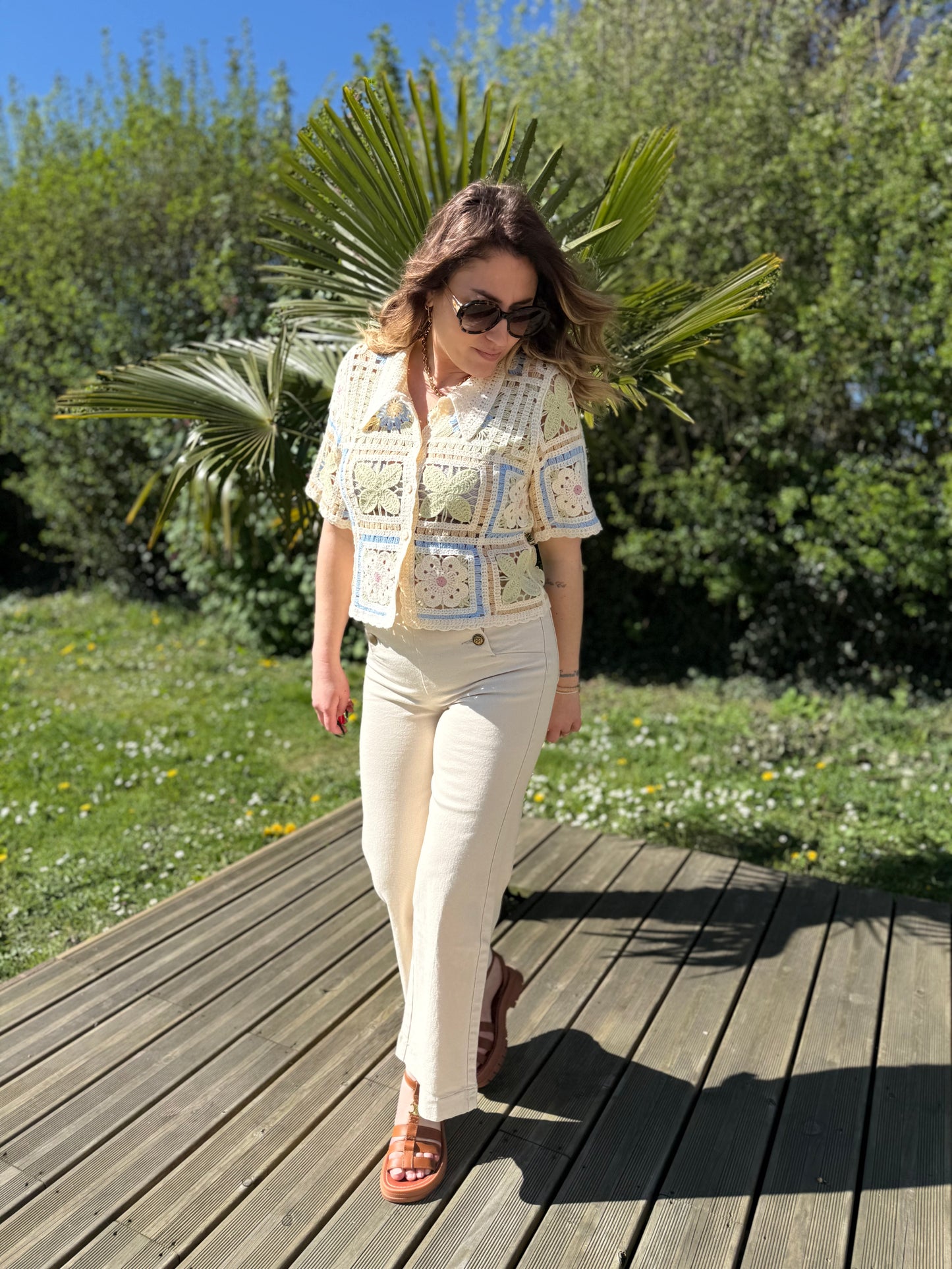 FLAVIE VERT - Gilet crochet