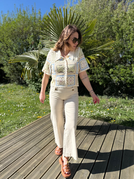 FLAVIE VERT - Gilet crochet