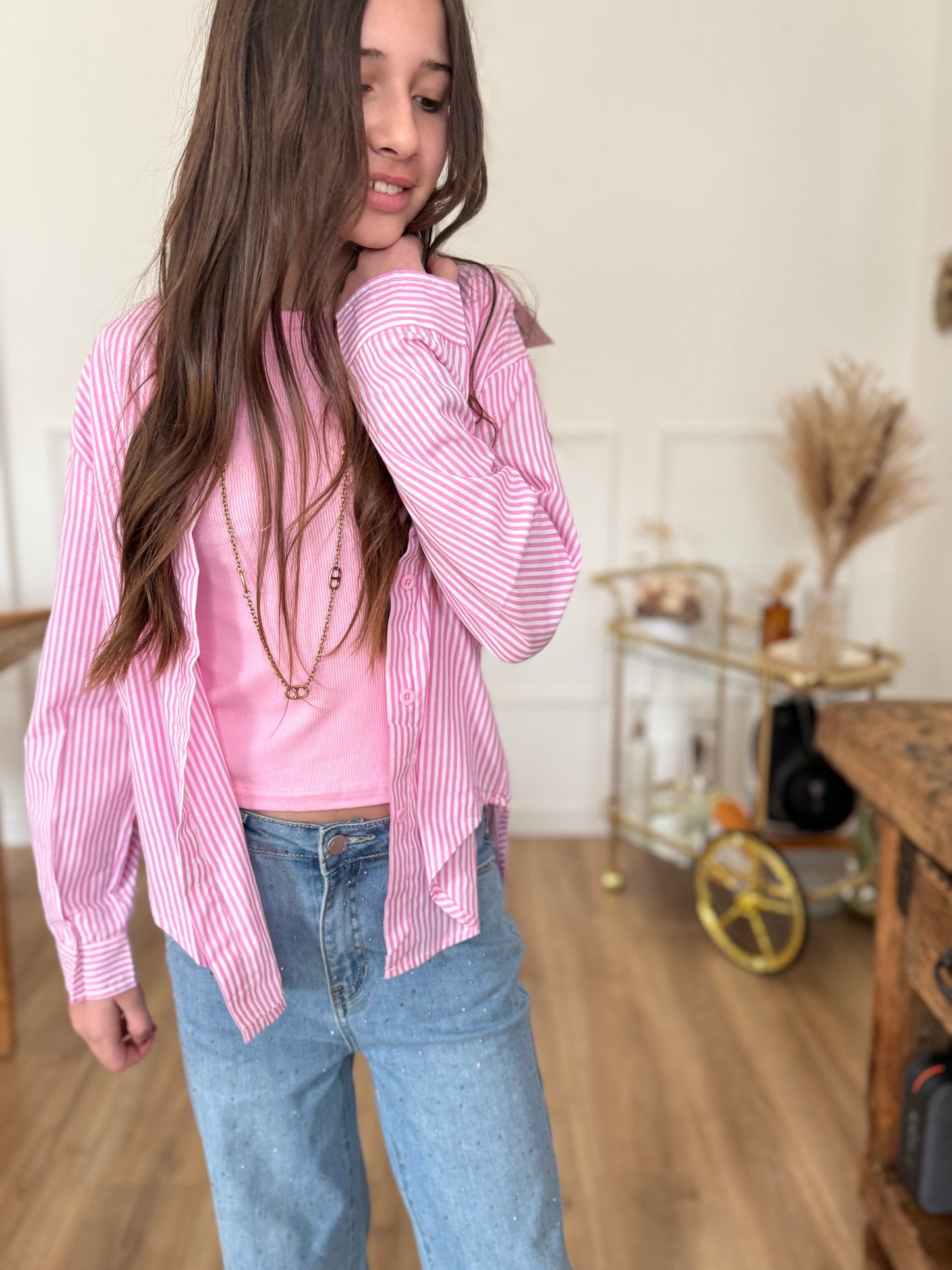Chemise rayé rose