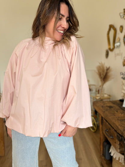 Blouse dos ouvert rose pale