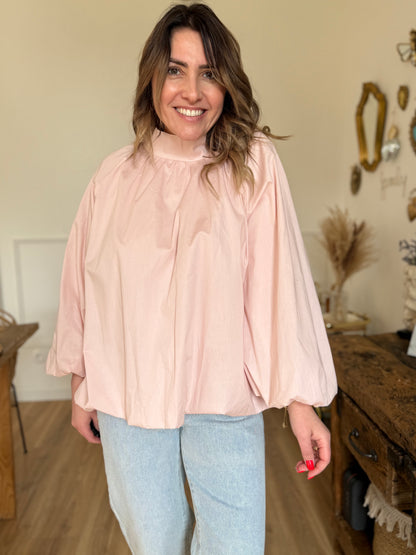 Blouse dos ouvert rose pale