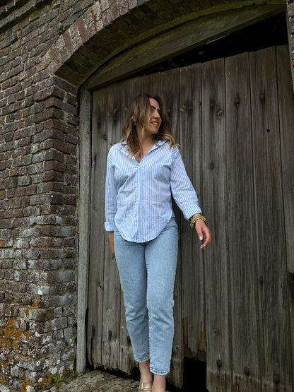 CHEMISE RAYE BLEU - DOS OUVERT