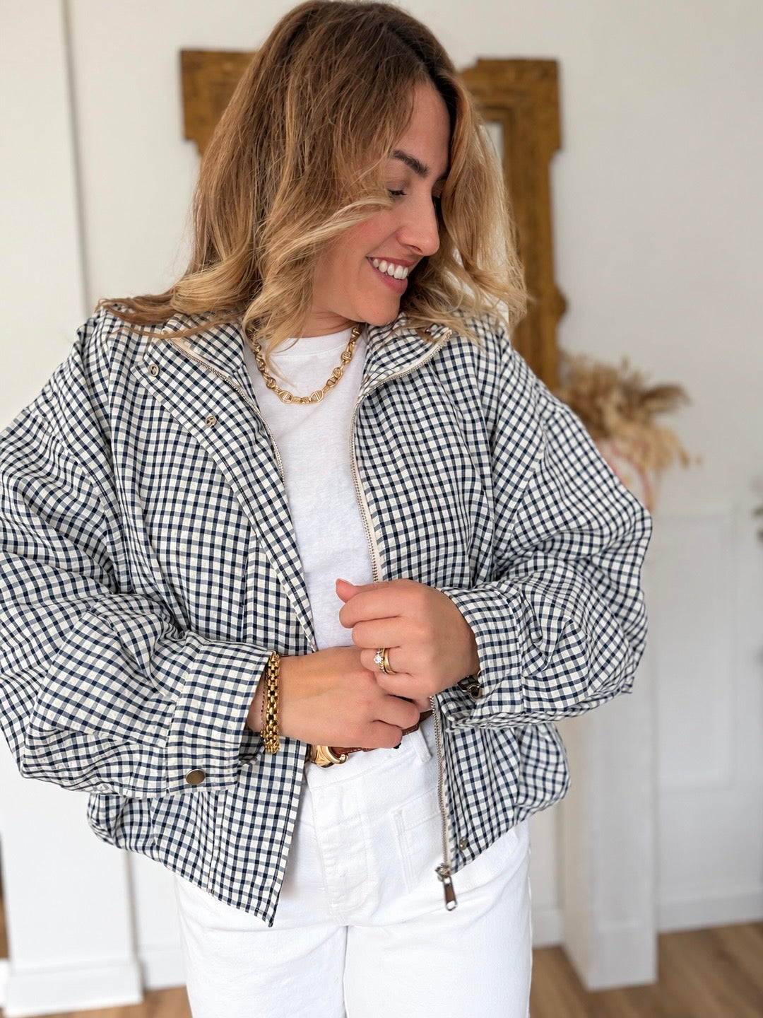 BOMBERS A CARREAUX BLEU MARINE