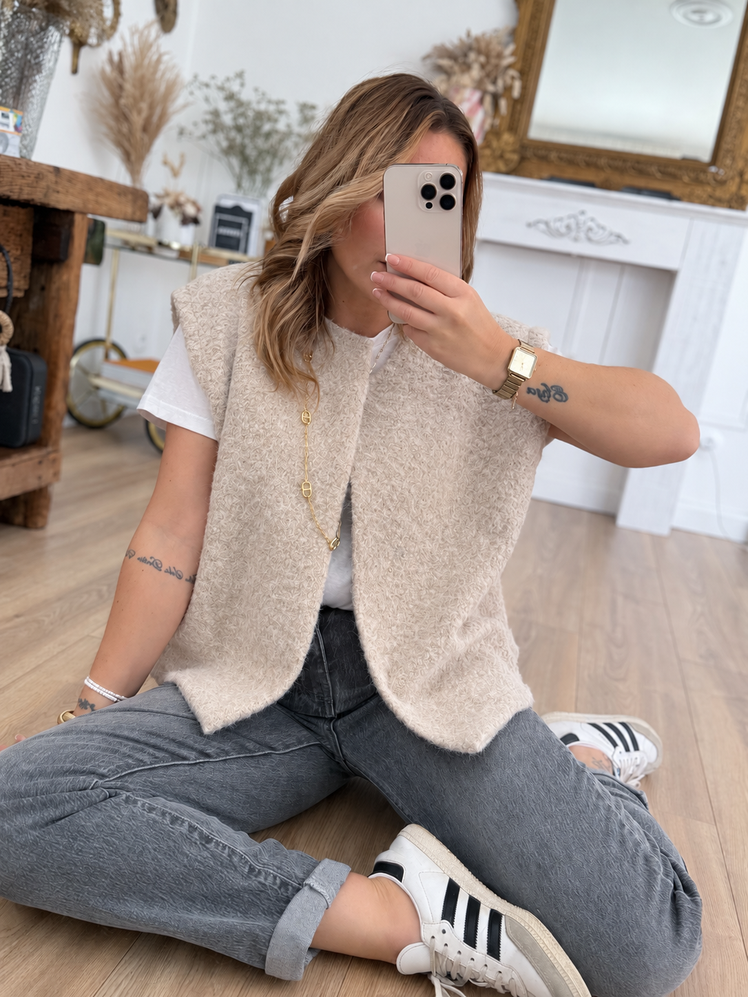 GILET LAINE BOUILLIE ECRU