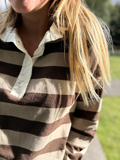 PULL FIN RAYE CHOCO ET TAUPE