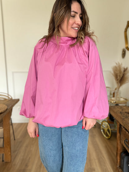 Blouse dos ouvert rose fushia