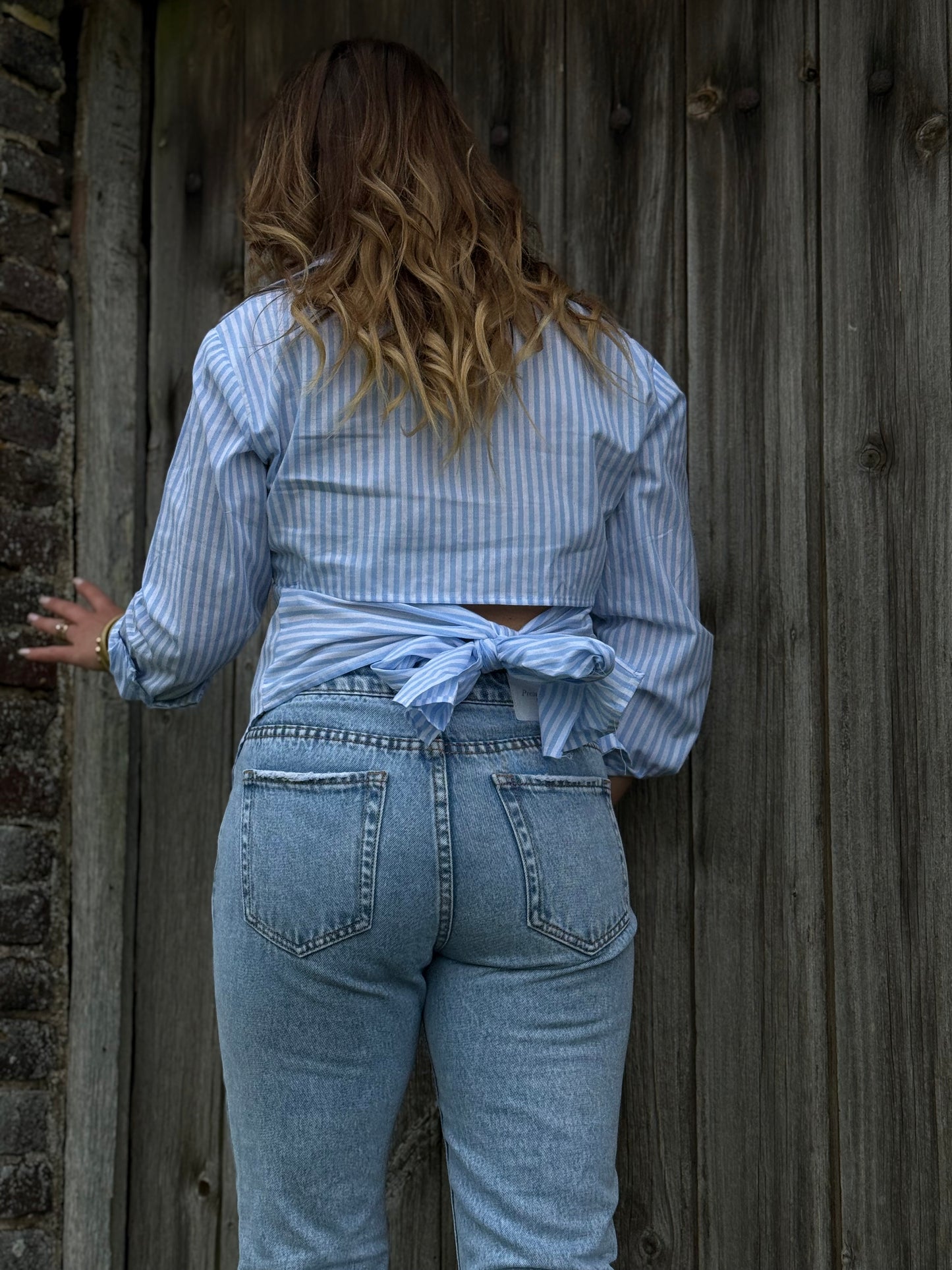 CHEMISE RAYE BLEU - DOS OUVERT
