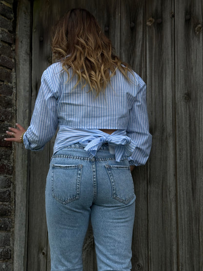 CHEMISE RAYE BLEU - DOS OUVERT