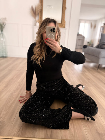 Pantalon à sequins noir