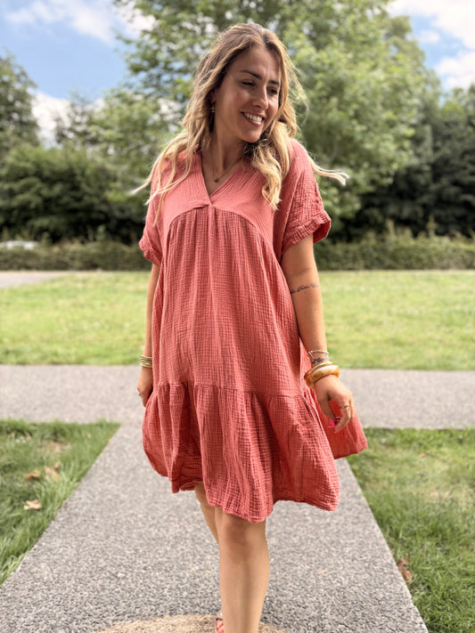 Robe Lison Courte Terracotta