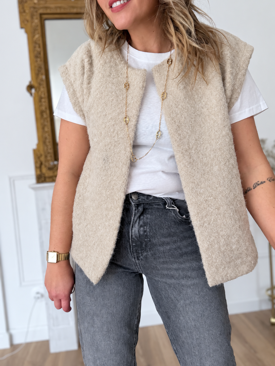 GILET LAINE BOUILLIE ECRU
