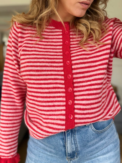 Gilet rayure rouge et rose