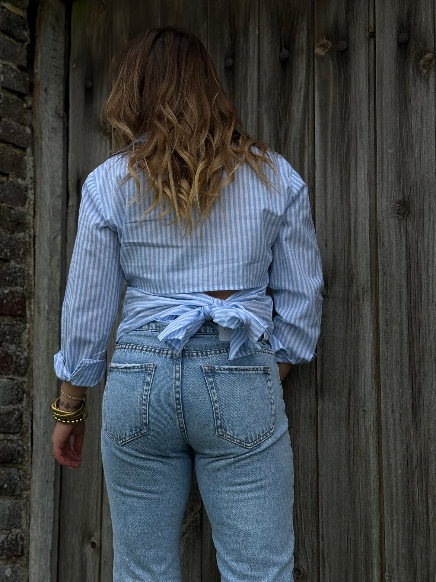 CHEMISE RAYE BLEU - DOS OUVERT