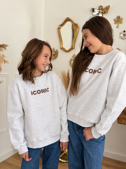 SWEAT ICONIC GRIS LÉOPARD