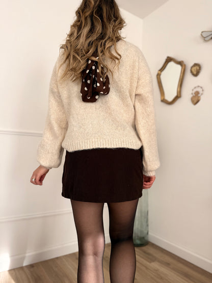 Pull beige noeud à pois